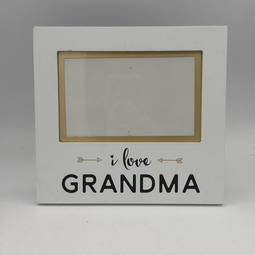 Grandma Picture Frame 4x6” Farmhouse Mud Pie White Black Gold Wood I ❤️ Grandma
